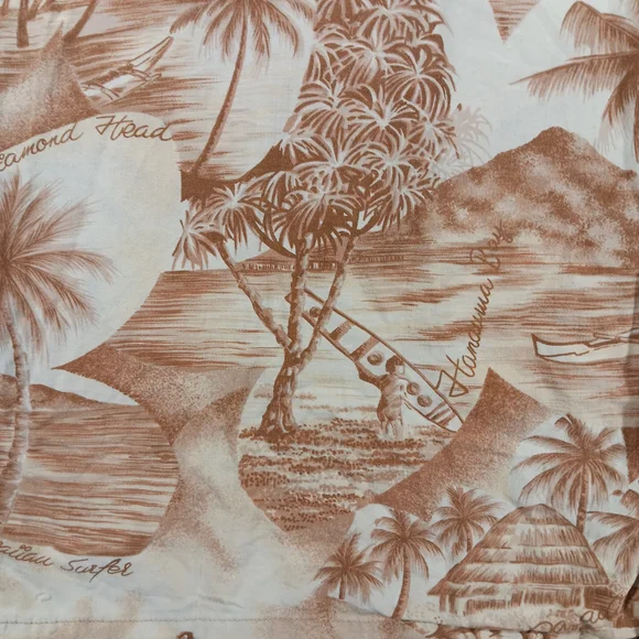 Vintage 90s Quiksilver Shirt Mens Large Tan Hawaiian Camp Waikiki Surf Aloha - Picture 5 of 12